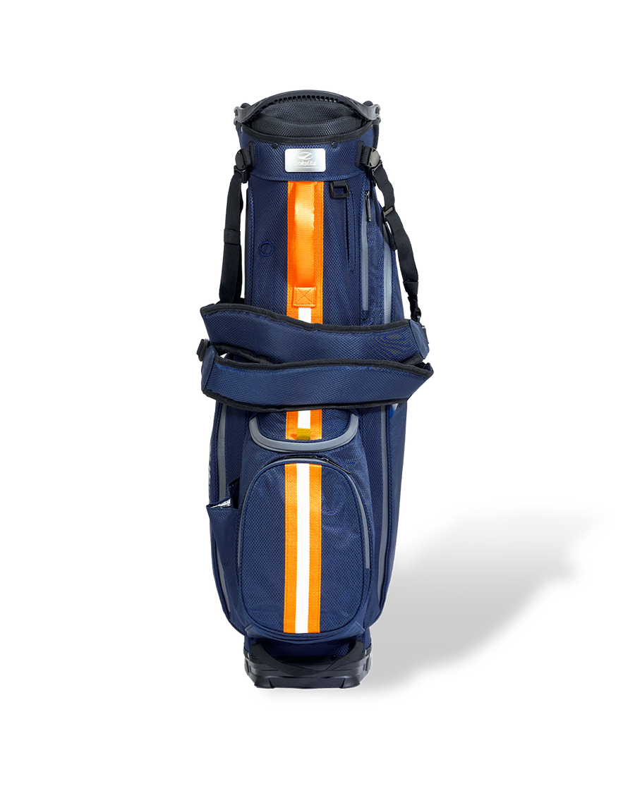 Atlantic Dawn Explorer stand bag, front view with the padded double shoulder straps.