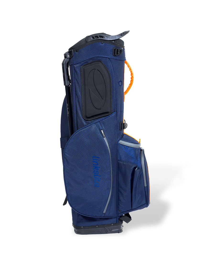 Atlantic Dawn Linkslite Explorer golf stand bag, left side view.