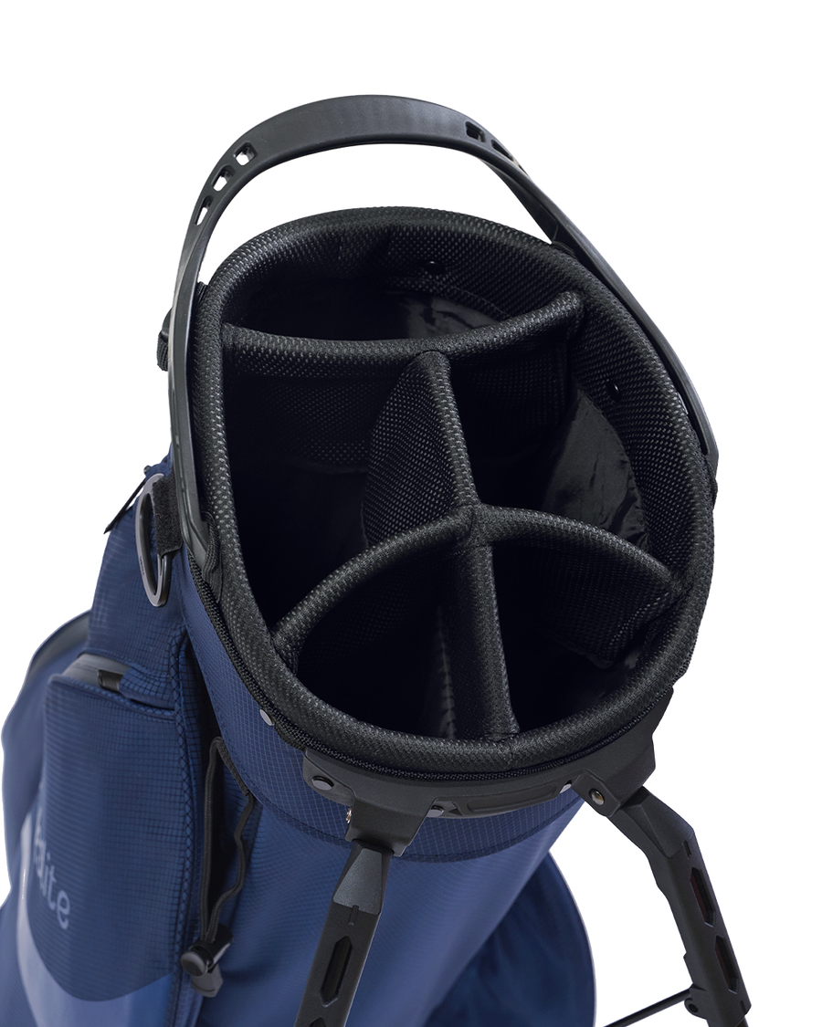 Atlantic Dawn Explorer stand bag seen from above, showing the 5-way divider top.