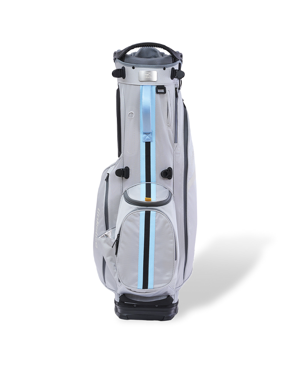 Frosted Ash off-white Linkslite Explorer 14-way golf stand bag, front view.