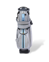 Linkslite Explorer 14-way stand bag in off-white and baby blue, front view with shoulder straps
