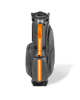 Hazy Sunset gray Linkslite Explorer 5-way golf stand bag, front view with orange accent stripe.