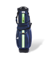 Linkslite Explorer 14-way stand bag in navy and sage, front view with shoulder straps