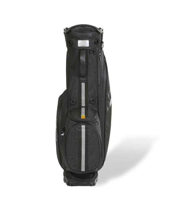 Smokey Onyx all-black Linkslite Explorer 5-way golf stand bag, front view.