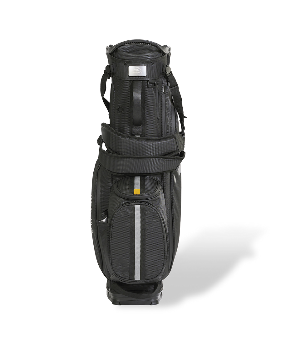 Smokey Onyx Explorer stand bag, front view with the padded double shoulder straps.