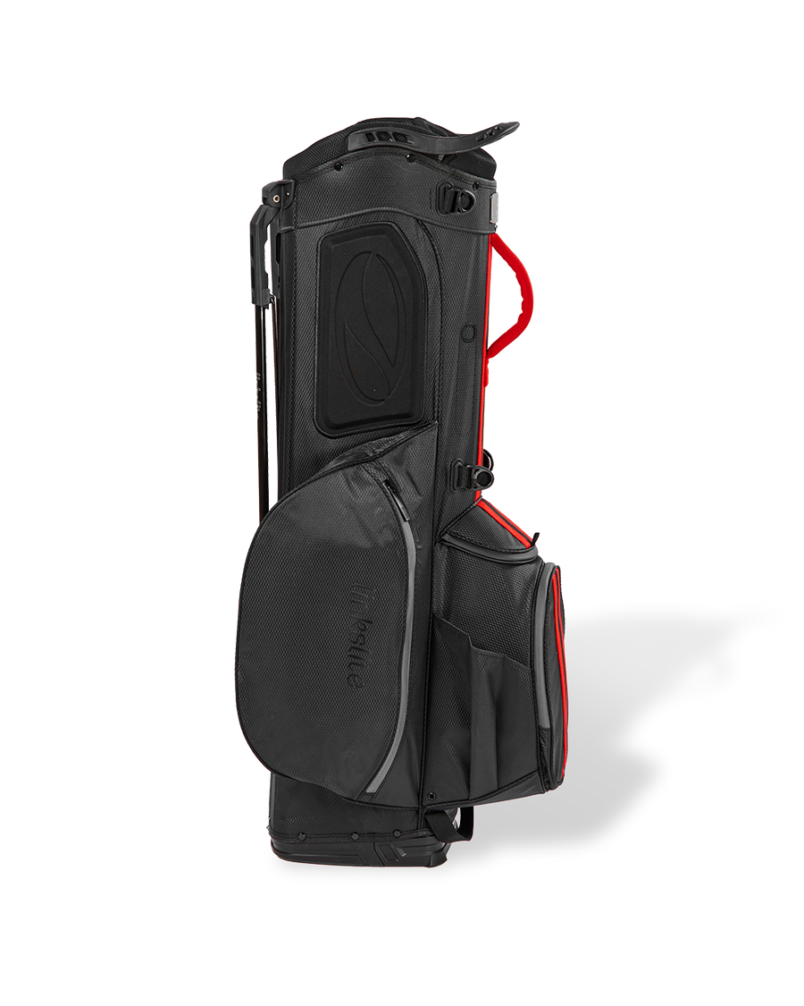 Linkslite Explorer 5-way stand bag in black and red, left side view