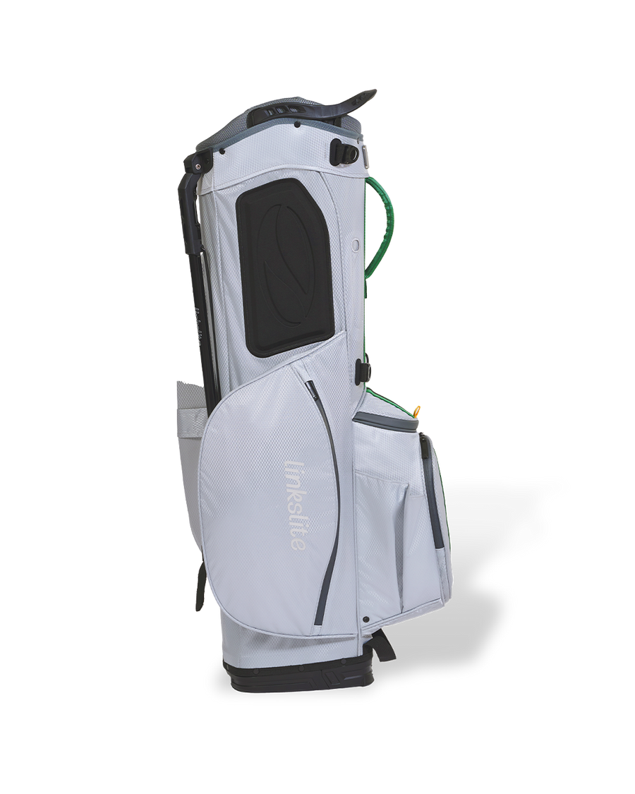 Verdant Mist Linkslite Explorer golf stand bag, left side view.