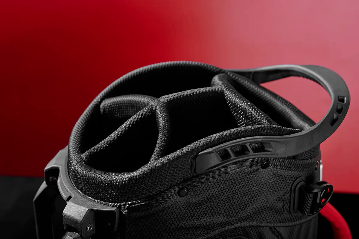 Close-up of The Explorer golf bag's 5-way full length divider.