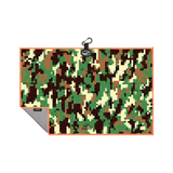 Linkslite magnetic golf towel in a green pixelated camouflage design