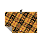 Linkslite magnetic golf towel in a yellow-and-red plaid design