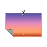Linkslite magnetic golf towel in an orange-to-purple gradient design